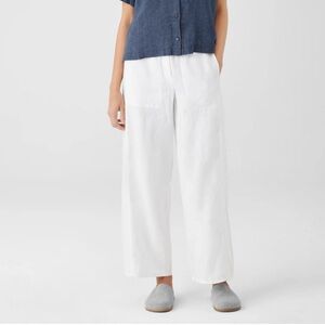 Eileen Fisher White Organic Linen Easy Fit Wide Leg Trousers